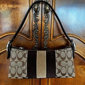 Coach Small Suede and Canvas Shoulder Purse
